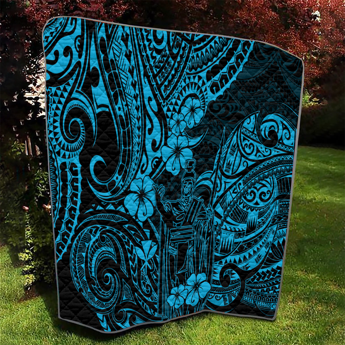 Hawaii King Kamehameha Quilt Polynesian Pattern Sky Blue Version - Wonder Print Shop