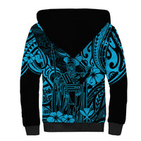 Hawaii King Kamehameha Sherpa Hoodie Polynesian Pattern Sky Blue Version - Wonder Print Shop