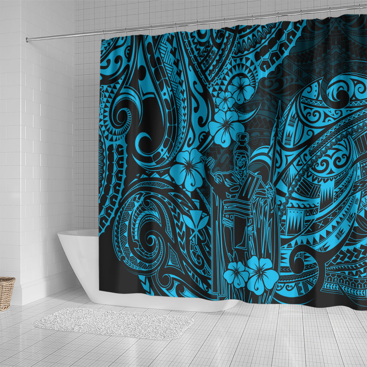 hawaii-king-kamehameha-shower-curtain-polynesian-pattern-sky-blue-version