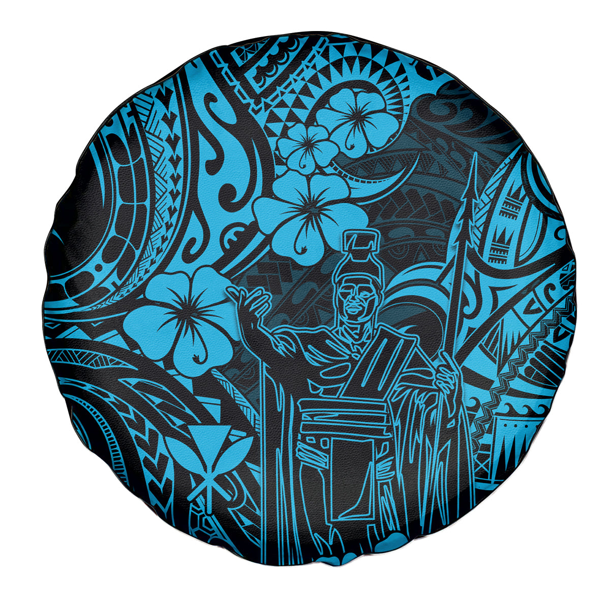 Hawaii King Kamehameha Spare Tire Cover Polynesian Pattern Sky Blue Version - Wonder Print Shop