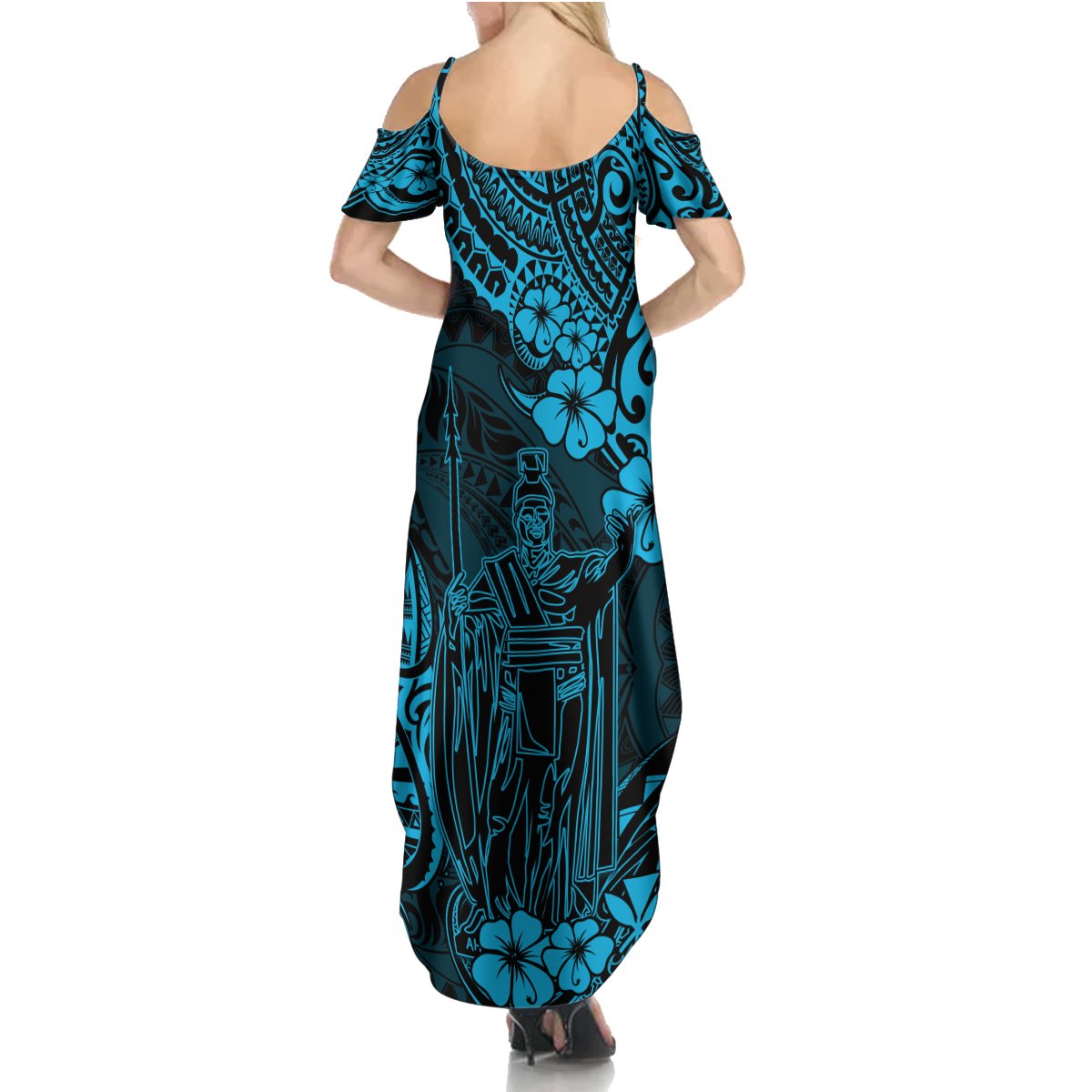 Hawaii King Kamehameha Summer Maxi Dress Polynesian Pattern Sky Blue Version - Wonder Print Shop