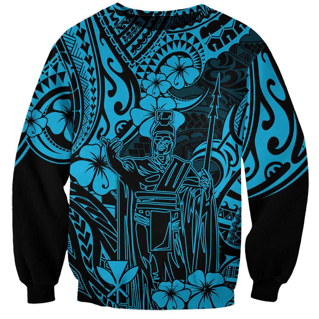Hawaii King Kamehameha Sweatshirt Polynesian Pattern Sky Blue Version - Wonder Print Shop
