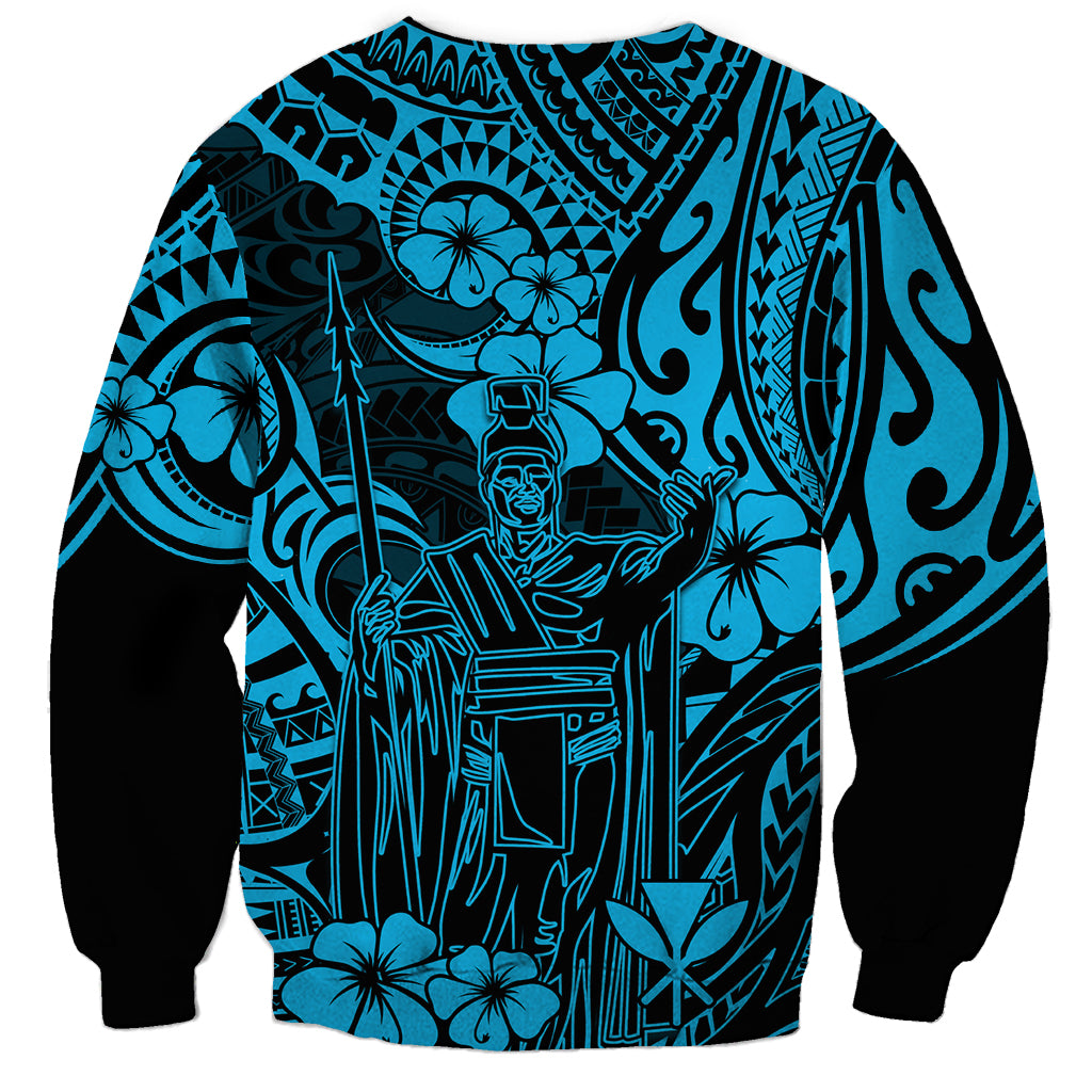 Hawaii King Kamehameha Sweatshirt Polynesian Pattern Sky Blue Version - Wonder Print Shop