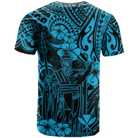Hawaii King Kamehameha T Shirt Polynesian Pattern Sky Blue Version - Wonder Print Shop