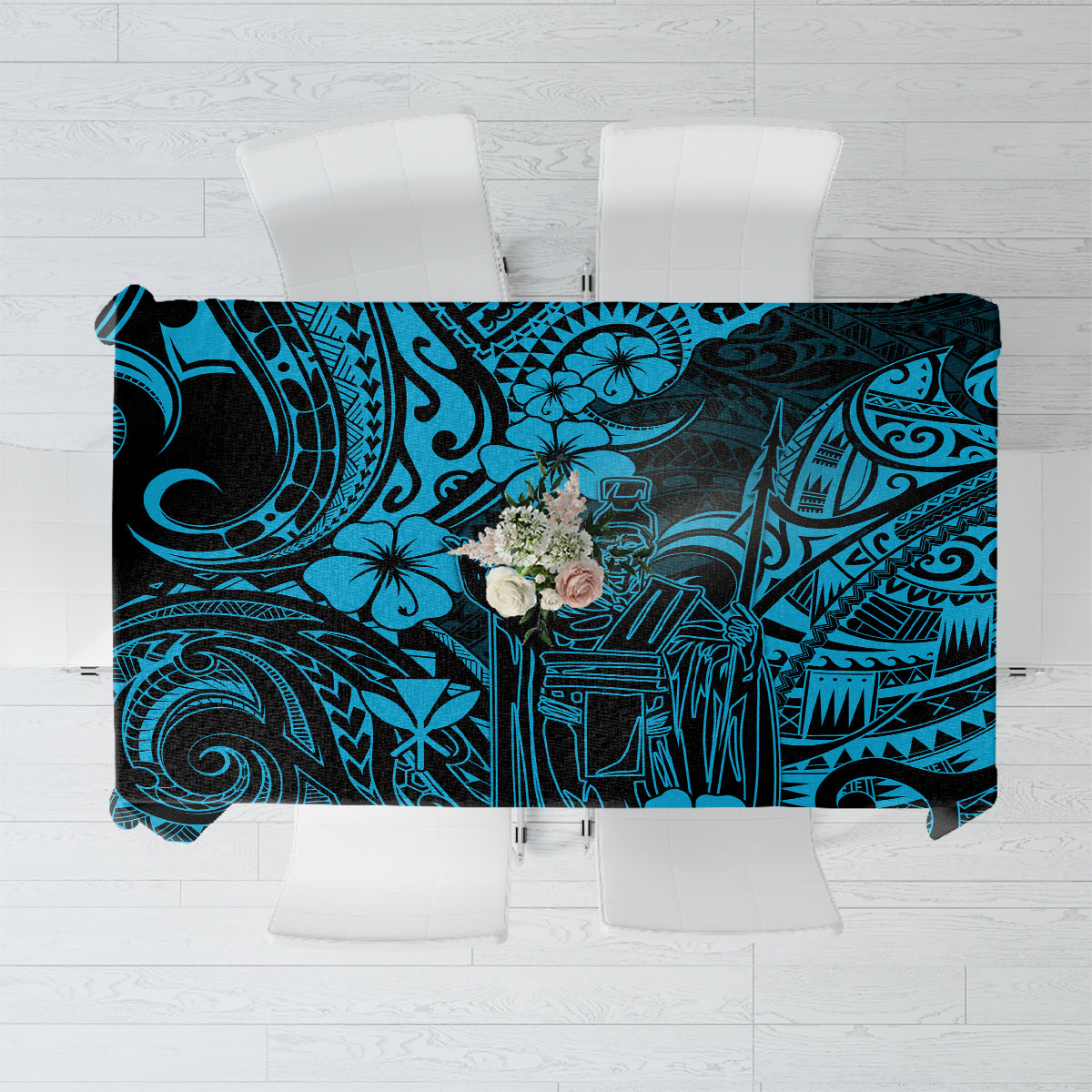 Hawaii King Kamehameha Tablecloth Polynesian Pattern Sky Blue Version - Wonder Print Shop