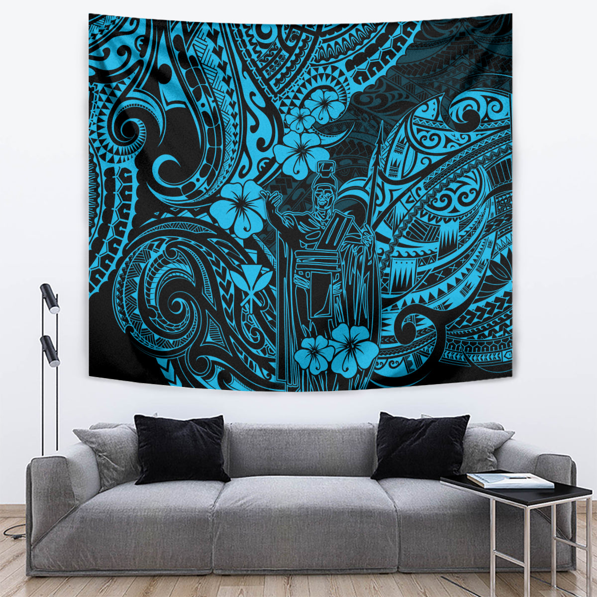 Hawaii King Kamehameha Tapestry Polynesian Pattern Sky Blue Version - Wonder Print Shop