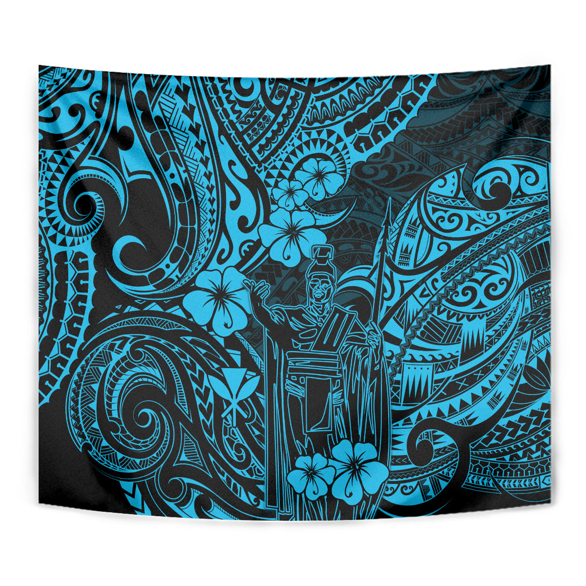 Hawaii King Kamehameha Tapestry Polynesian Pattern Sky Blue Version - Wonder Print Shop