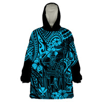 Hawaii King Kamehameha Wearable Blanket Hoodie Polynesian Pattern Sky Blue Version - Wonder Print Shop