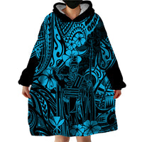 Hawaii King Kamehameha Wearable Blanket Hoodie Polynesian Pattern Sky Blue Version - Wonder Print Shop