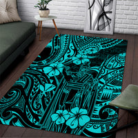 Hawaii King Kamehameha Area Rug Polynesian Pattern Turquoise Version - Wonder Print Shop