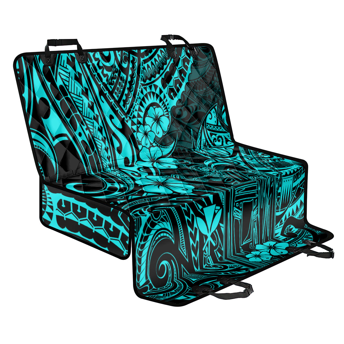 Hawaii King Kamehameha Back Car Seat Cover Polynesian Pattern Turquoise Version - Wonder Print Shop