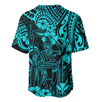 Hawaii King Kamehameha Baseball Jersey Polynesian Pattern Turquoise Version - Wonder Print Shop