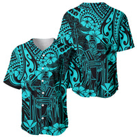 Hawaii King Kamehameha Baseball Jersey Polynesian Pattern Turquoise Version - Wonder Print Shop