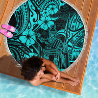 Hawaii King Kamehameha Beach Blanket Polynesian Pattern Turquoise Version - Wonder Print Shop