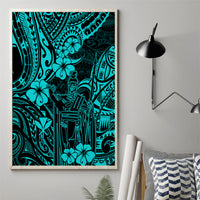 Hawaii King Kamehameha Canvas Wall Art Polynesian Pattern Turquoise Version - Wonder Print Shop
