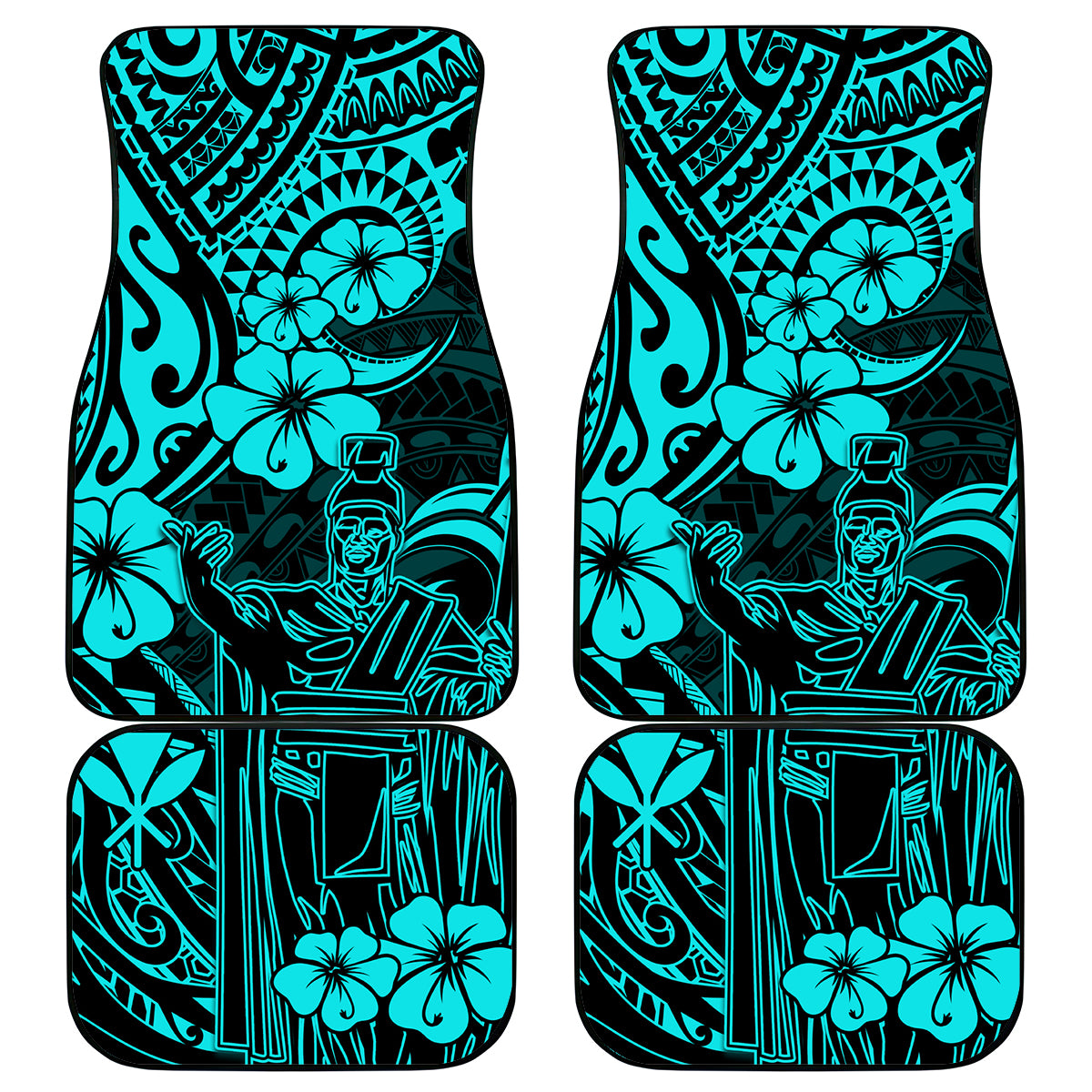 Hawaii King Kamehameha Car Mats Polynesian Pattern Turquoise Version - Wonder Print Shop