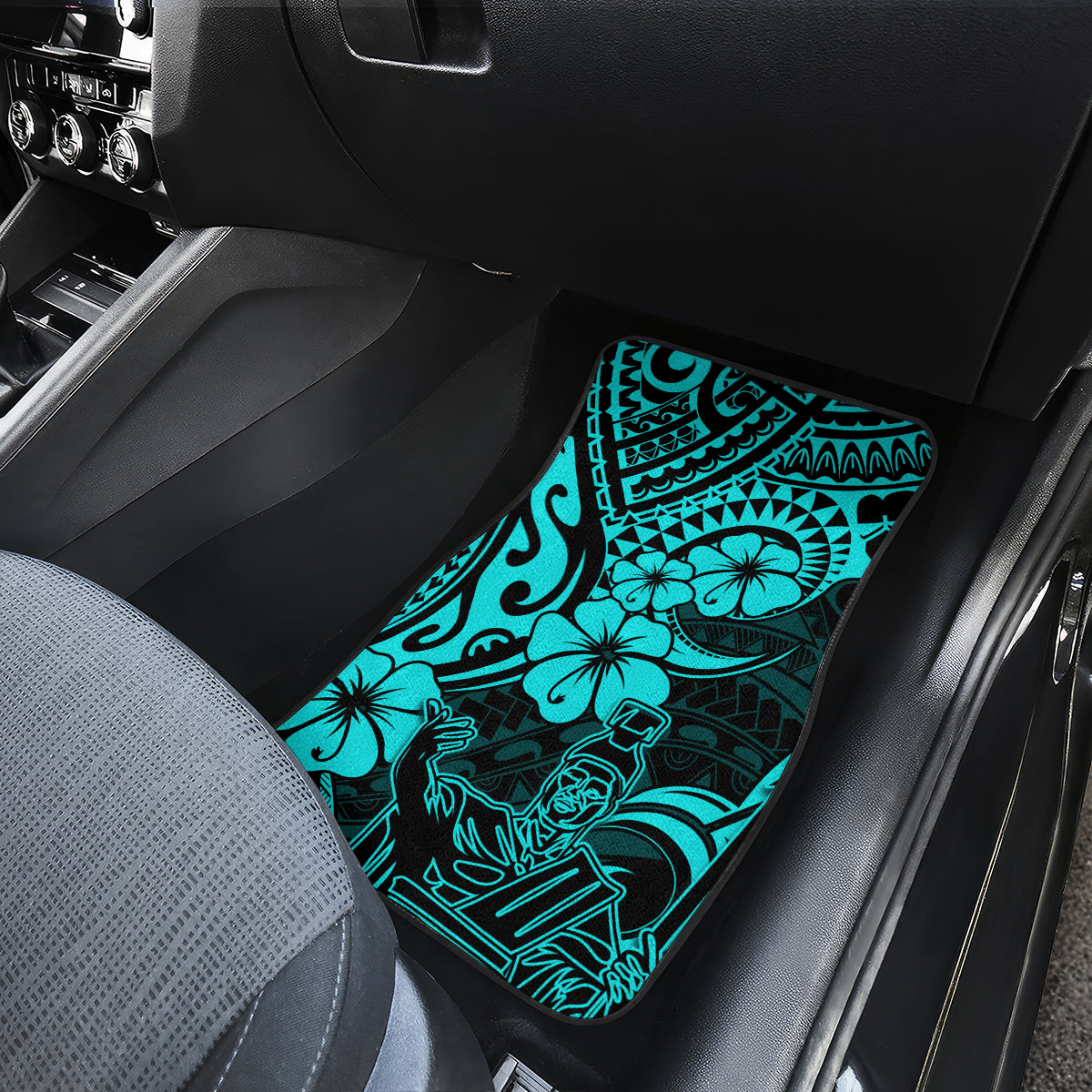 Hawaii King Kamehameha Car Mats Polynesian Pattern Turquoise Version - Wonder Print Shop
