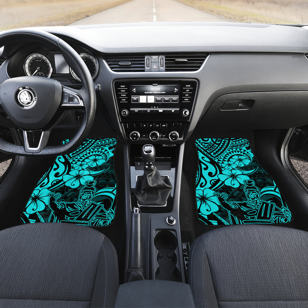 Hawaii King Kamehameha Car Mats Polynesian Pattern Turquoise Version - Wonder Print Shop