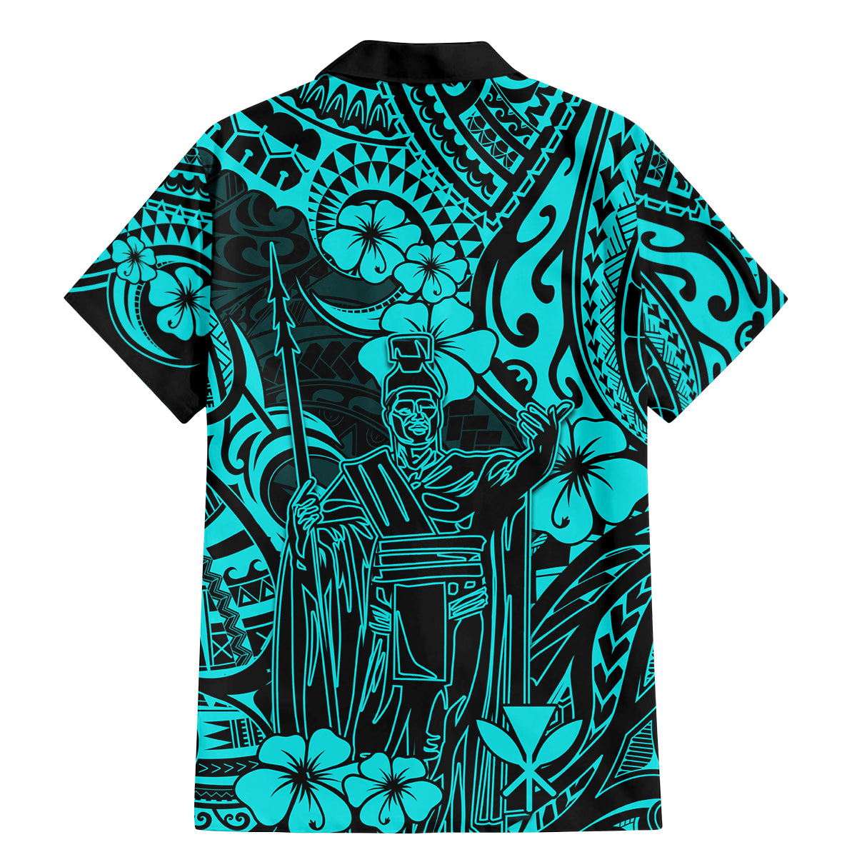 Hawaii King Kamehameha Family Matching Mermaid Dress and Hawaiian Shirt Polynesian Pattern Turquoise Version - Wonder Print Shop