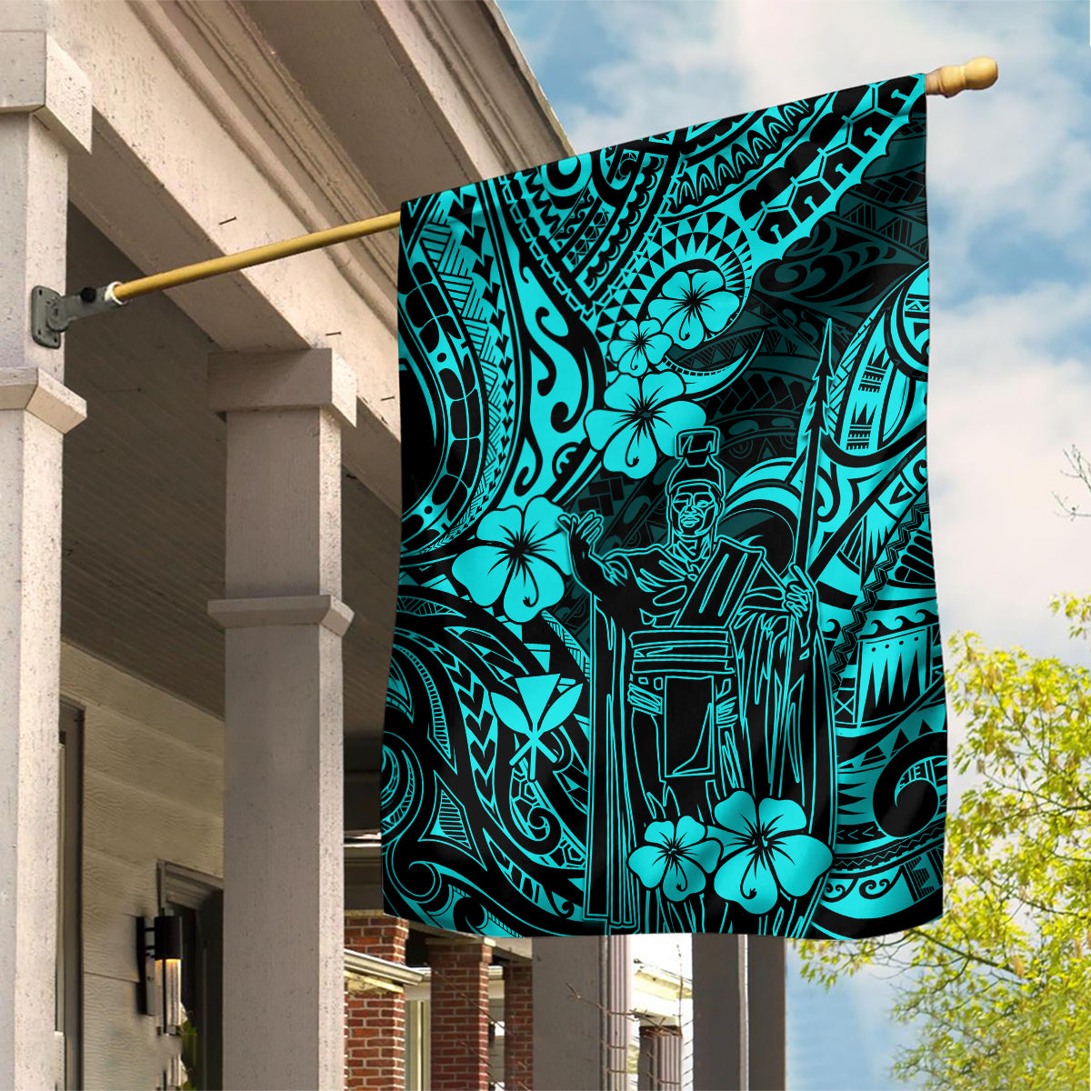 Hawaii King Kamehameha Garden Flag Polynesian Pattern Turquoise Version - Wonder Print Shop