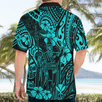 Hawaii King Kamehameha Hawaiian Shirt Polynesian Pattern Turquoise Version - Wonder Print Shop