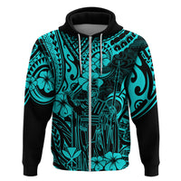Hawaii King Kamehameha Hoodie Polynesian Pattern Turquoise Version - Wonder Print Shop