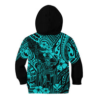 Hawaii King Kamehameha Kid Hoodie Polynesian Pattern Turquoise Version - Wonder Print Shop