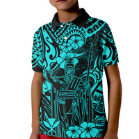 Hawaii King Kamehameha Kid Polo Shirt Polynesian Pattern Turquoise Version - Wonder Print Shop