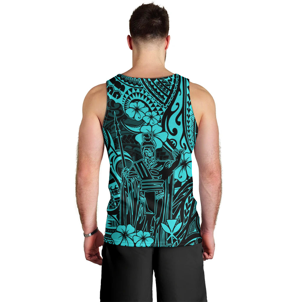 Hawaii King Kamehameha Men Tank Top Polynesian Pattern Turquoise Version - Wonder Print Shop