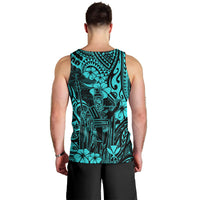 Hawaii King Kamehameha Men Tank Top Polynesian Pattern Turquoise Version - Wonder Print Shop