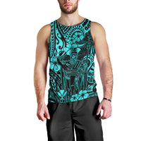 Hawaii King Kamehameha Men Tank Top Polynesian Pattern Turquoise Version - Wonder Print Shop