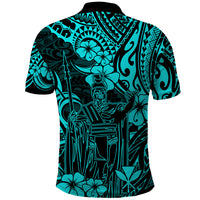 Hawaii King Kamehameha Polo Shirt Polynesian Pattern Turquoise Version - Wonder Print Shop