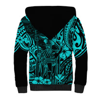 Hawaii King Kamehameha Sherpa Hoodie Polynesian Pattern Turquoise Version - Wonder Print Shop