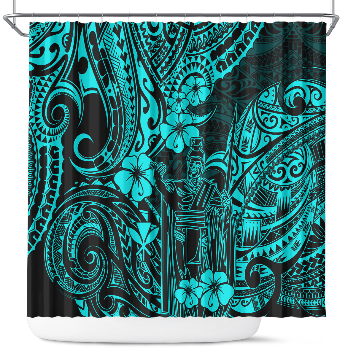 hawaii-king-kamehameha-shower-curtain-polynesian-pattern-turquoise-version