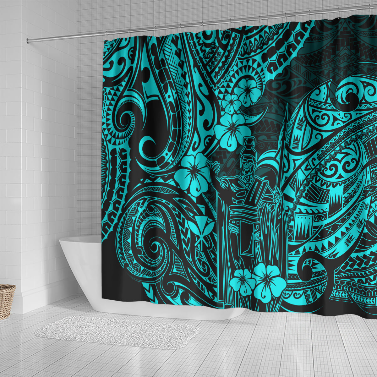 hawaii-king-kamehameha-shower-curtain-polynesian-pattern-turquoise-version