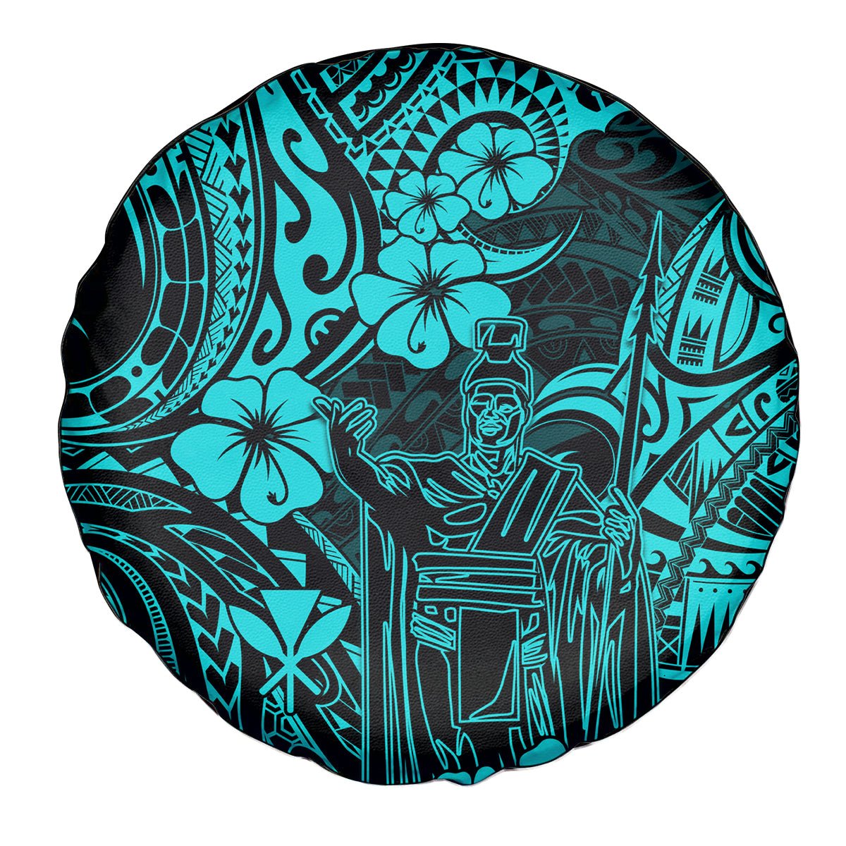Hawaii King Kamehameha Spare Tire Cover Polynesian Pattern Turquoise Version - Wonder Print Shop