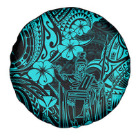Hawaii King Kamehameha Spare Tire Cover Polynesian Pattern Turquoise Version - Wonder Print Shop