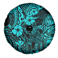 Hawaii King Kamehameha Spare Tire Cover Polynesian Pattern Turquoise Version - Wonder Print Shop