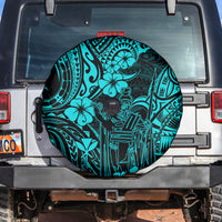 Hawaii King Kamehameha Spare Tire Cover Polynesian Pattern Turquoise Version - Wonder Print Shop