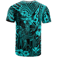 Hawaii King Kamehameha T Shirt Polynesian Pattern Turquoise Version - Wonder Print Shop