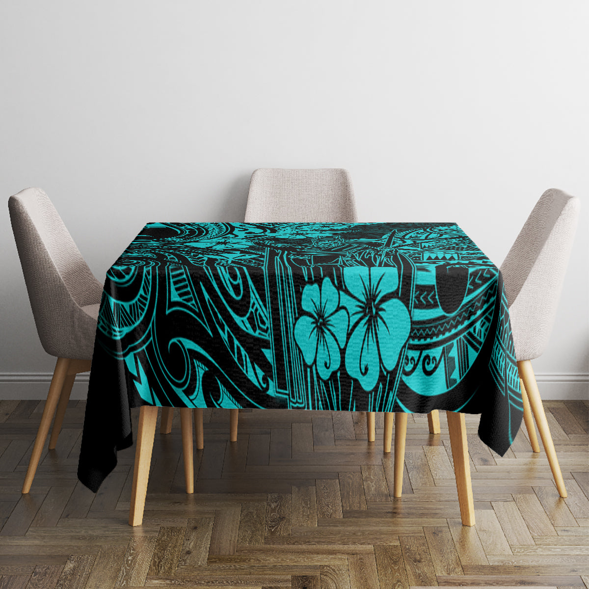 Hawaii King Kamehameha Tablecloth Polynesian Pattern Turquoise Version - Wonder Print Shop