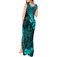 Hawaii King Kamehameha Tank Maxi Dress Polynesian Pattern Turquoise Version - Wonder Print Shop
