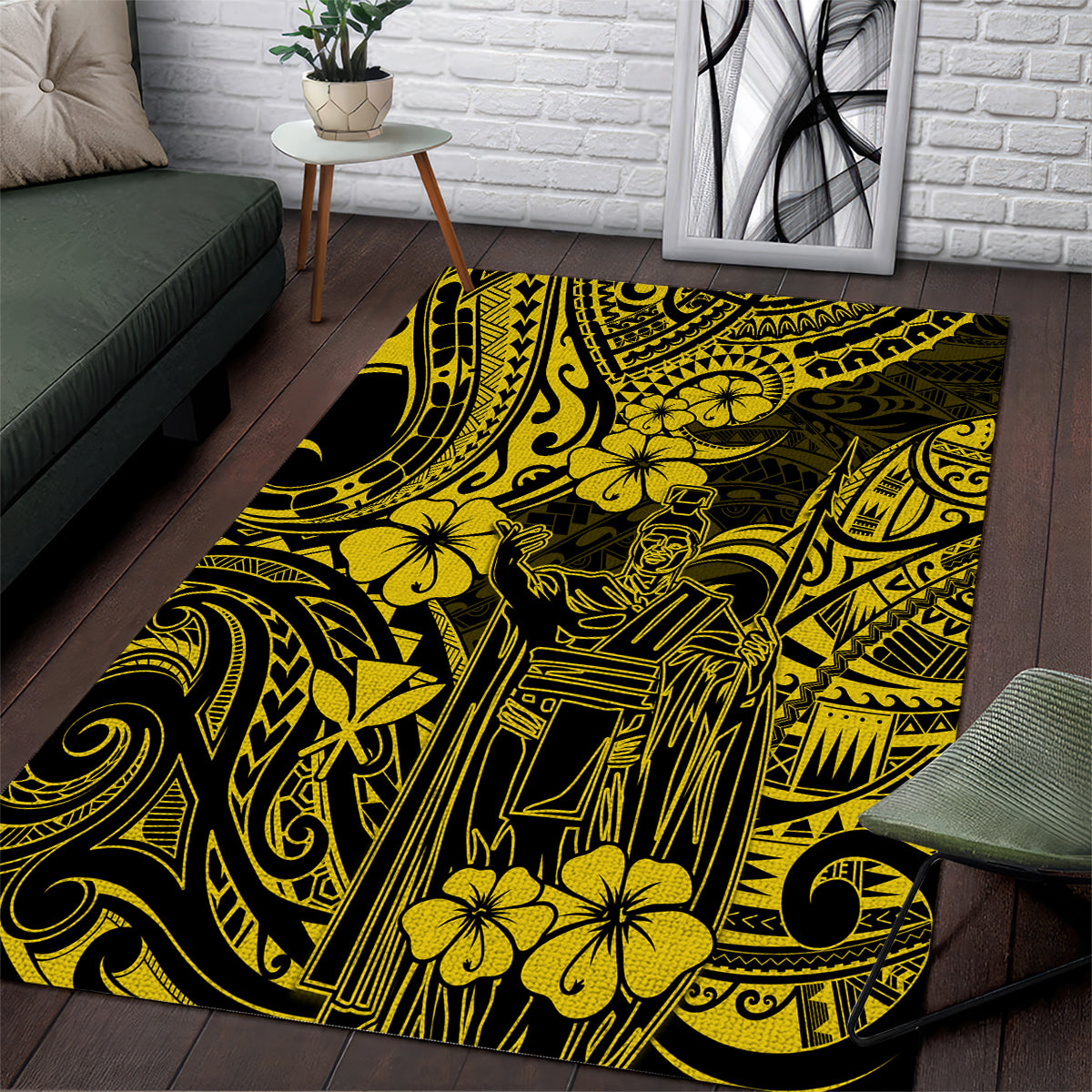 Hawaii King Kamehameha Area Rug Polynesian Pattern Yellow Version - Wonder Print Shop