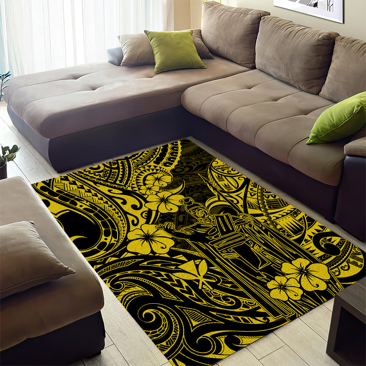 Hawaii King Kamehameha Area Rug Polynesian Pattern Yellow Version - Wonder Print Shop