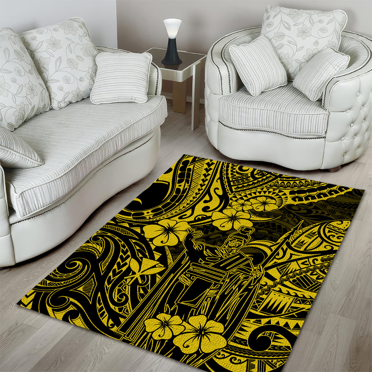 Hawaii King Kamehameha Area Rug Polynesian Pattern Yellow Version - Wonder Print Shop