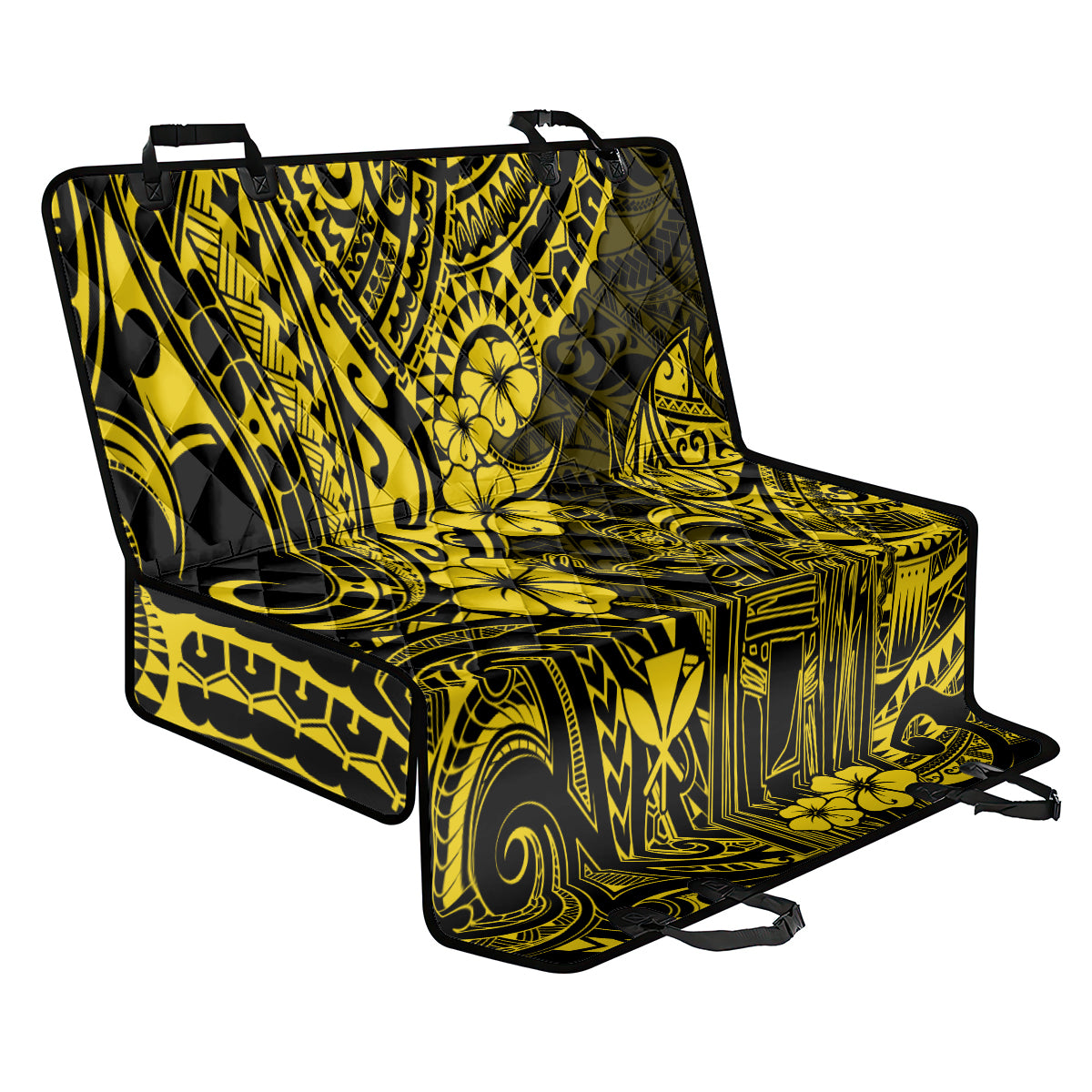 Hawaii King Kamehameha Back Car Seat Cover Polynesian Pattern Yellow Version - Wonder Print Shop