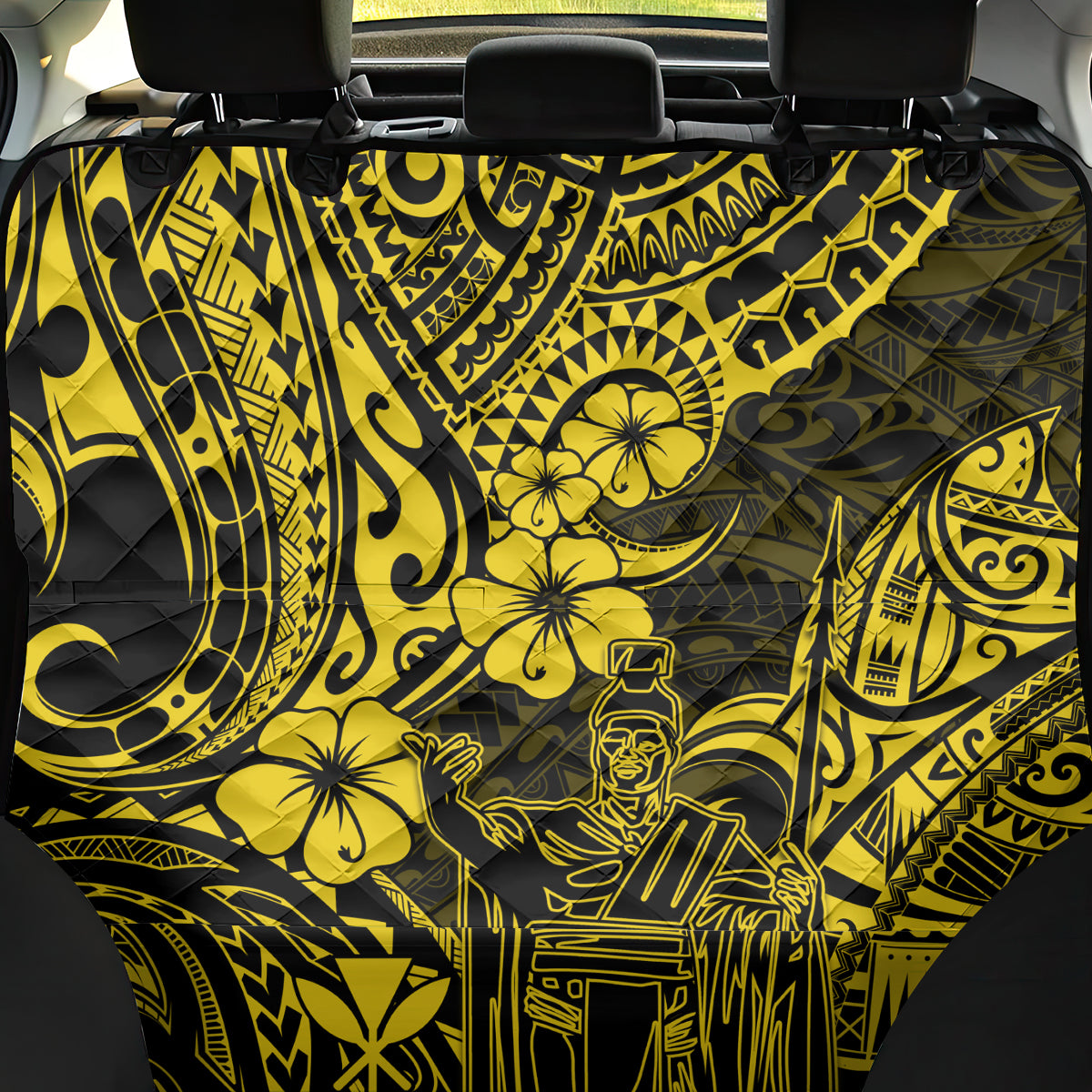 Hawaii King Kamehameha Back Car Seat Cover Polynesian Pattern Yellow Version - Wonder Print Shop