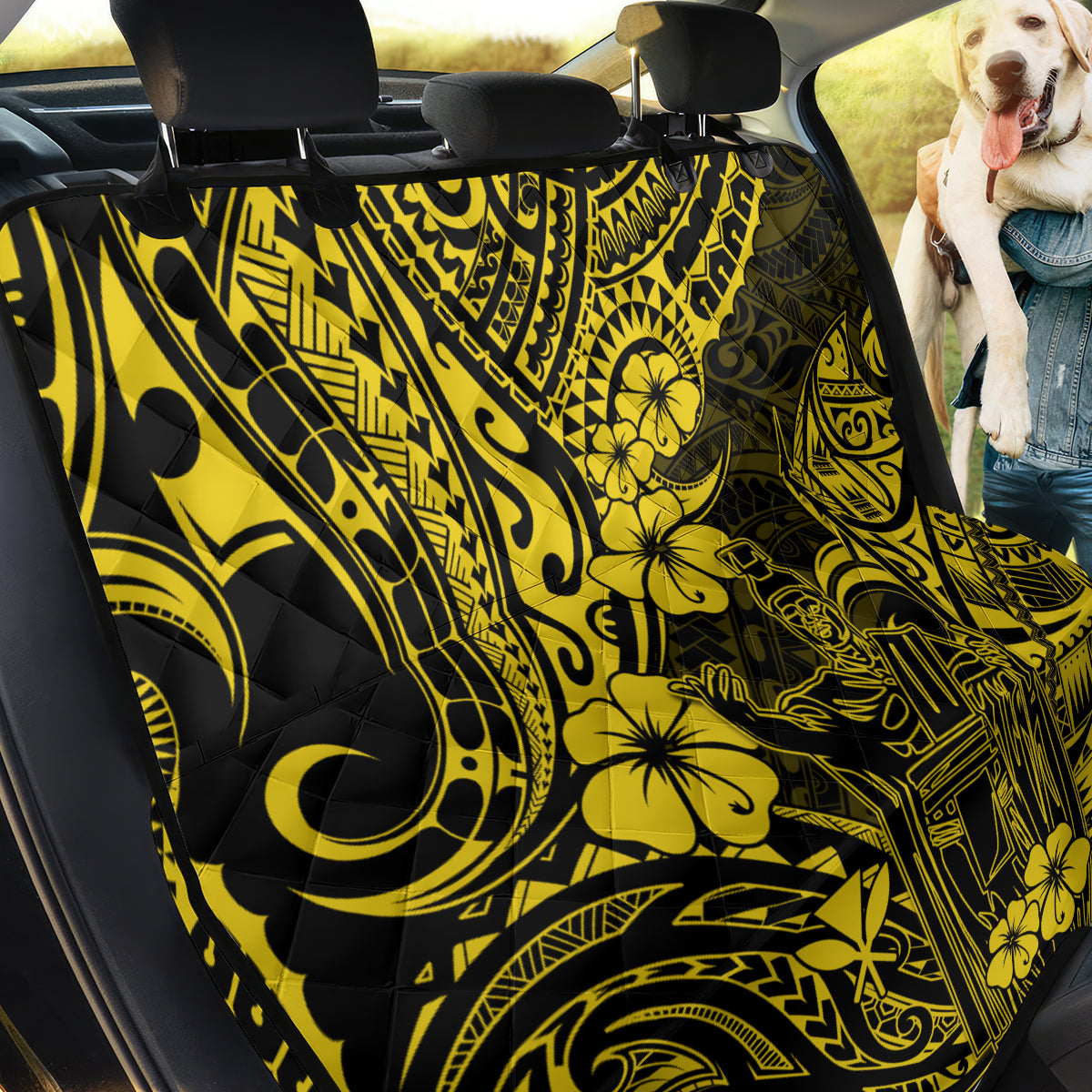 Hawaii King Kamehameha Back Car Seat Cover Polynesian Pattern Yellow Version - Wonder Print Shop
