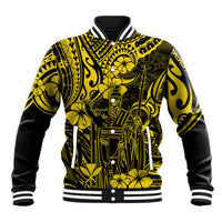Hawaii King Kamehameha Baseball Jacket Polynesian Pattern Yellow Version - Wonder Print Shop