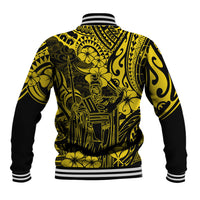 Hawaii King Kamehameha Baseball Jacket Polynesian Pattern Yellow Version - Wonder Print Shop